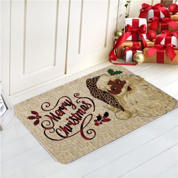 Christmas Door Mat Outdoor Rug Black Santa Doormat  Entrance Rug  17 x 27 Inch - Picture 3 of 6